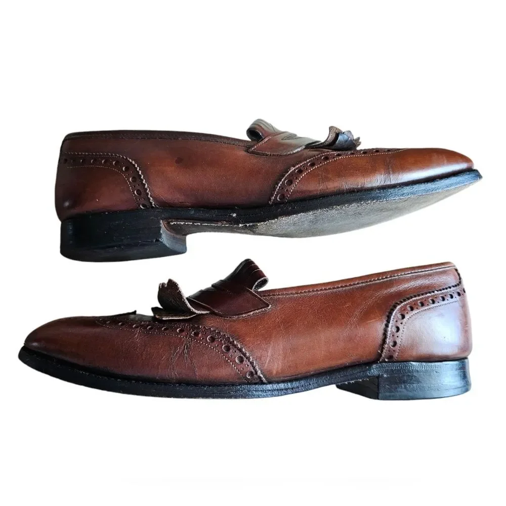Johnston & Murphy Aristocrat Tassel Loafers 10 Brown Leather Wingtip Brogue USA